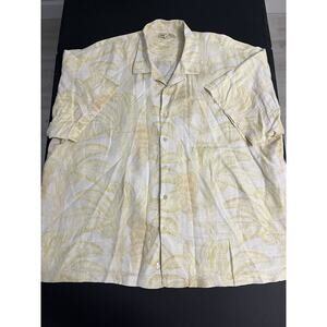 Tommy Bahama 2XL XXL Adult Button Shirt Linen Floral Short Sleeve Yellow Mens